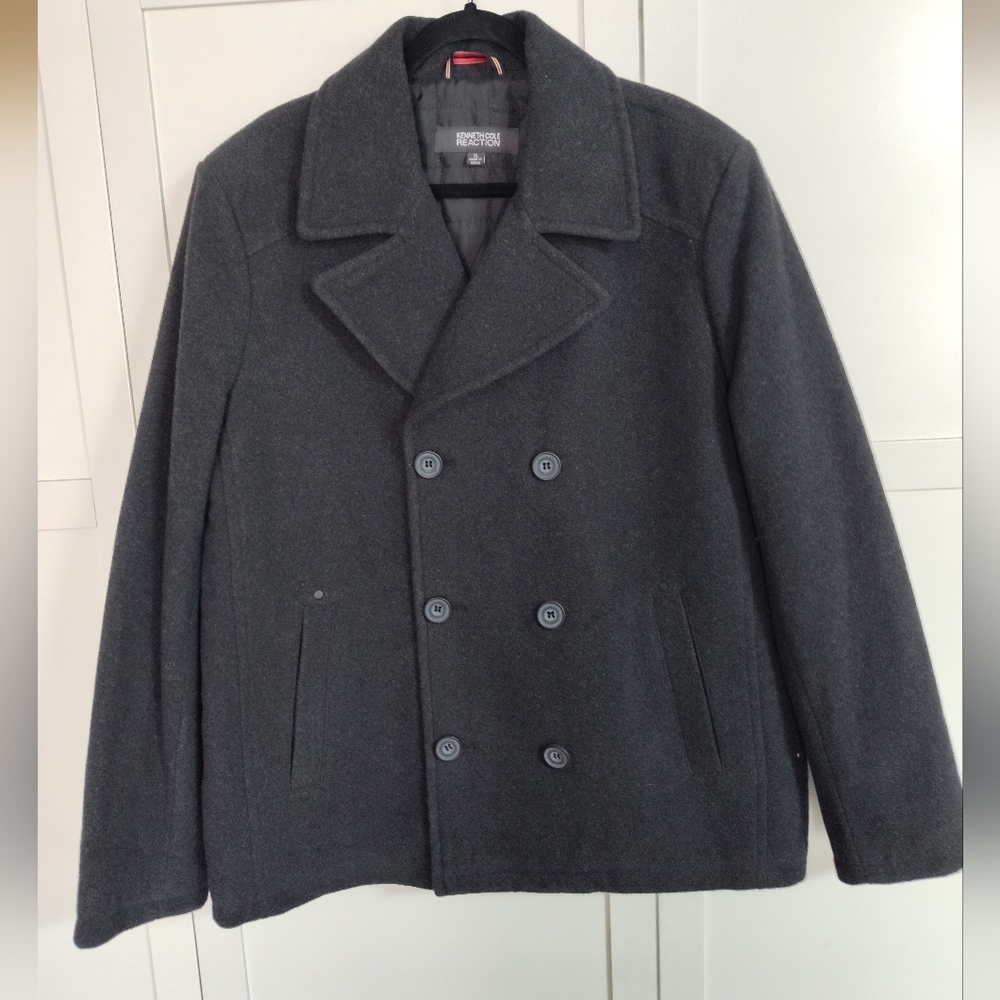 Kenneth Cole Reaction Men's Dark Gray Double Breast Wool Blend Coat NWOT Sz XLg